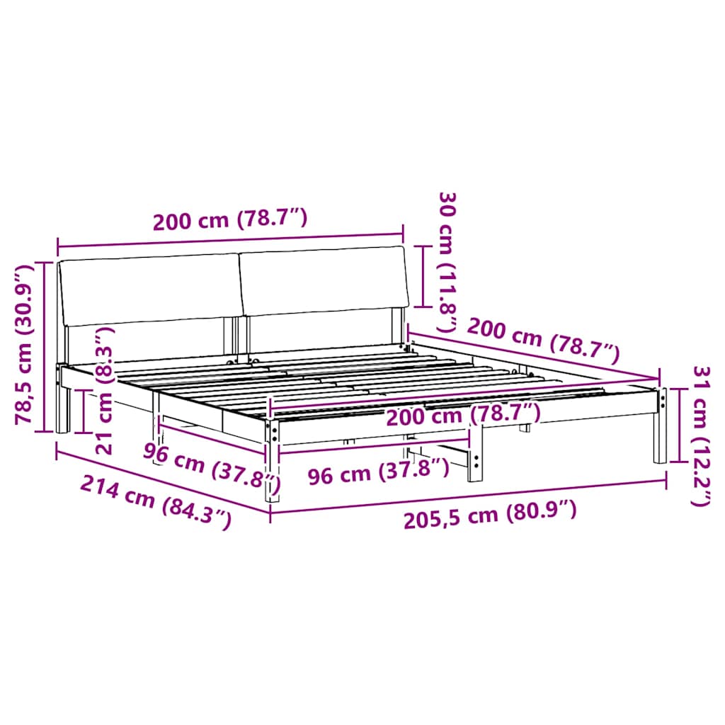 Okvir kreveta Smeđa i crna 200 x 200 cm Masivna borovina