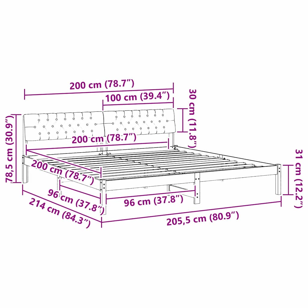 Okvir kreveta s uzglavljem Smeđa i svijetlo siva 200 x 200 cm