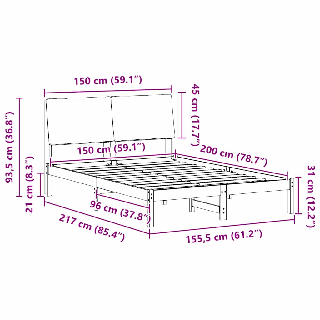 Okvir kreveta Smeđa i crna 150 x 200 cm Masivna borovina
