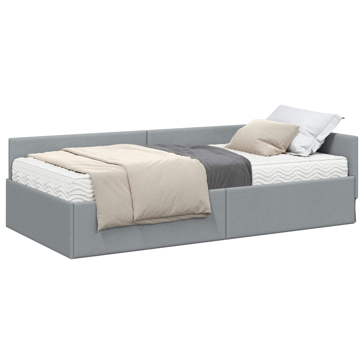 Kutni krevetni okvir s madracem 2 pcs Svijetlo siva tkanina