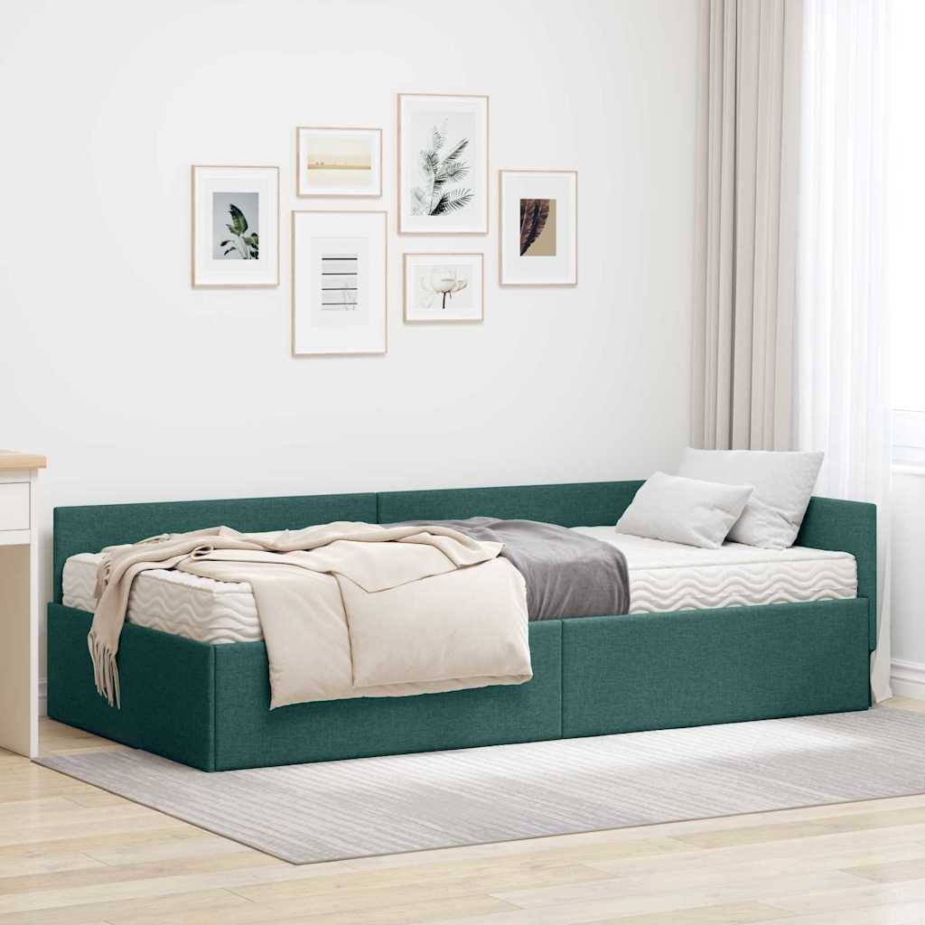 Kutni krevetni okvir s madracem Ostalo 2 pcs Zelena tkanina