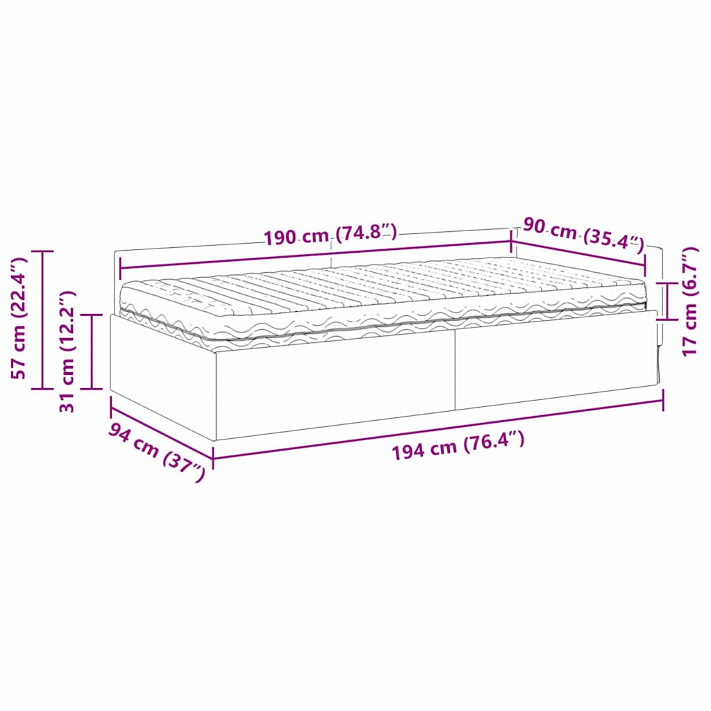 Kutni krevetni okvir s madracem Ostalo 2 pcs Siva tkanina