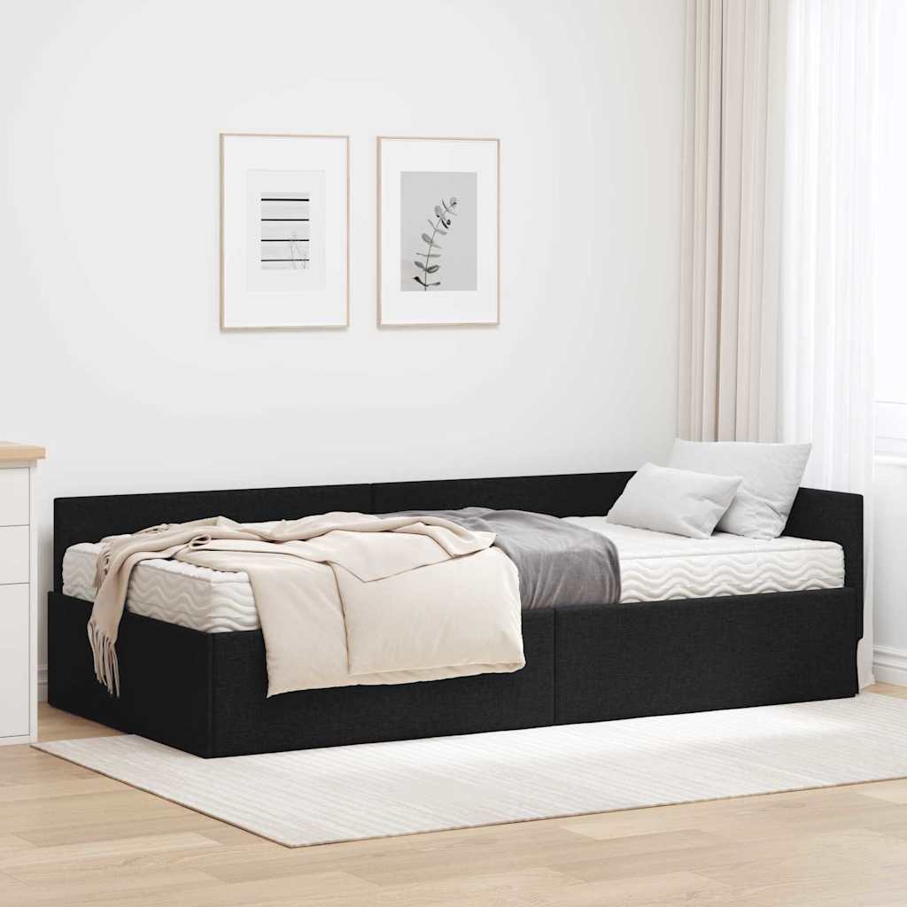 Kutni krevetni okvir s madracem 2 kom. Crna 90 x 190 cm tkanina
