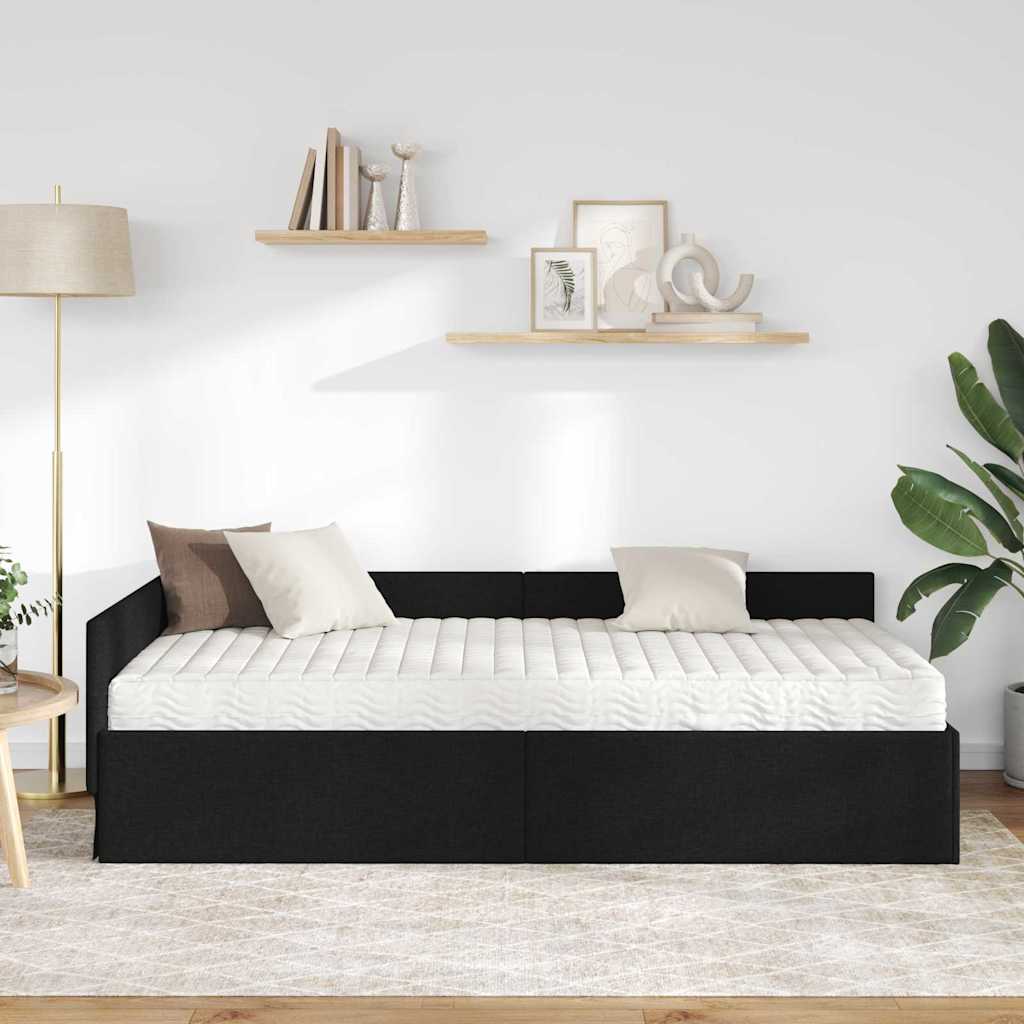 Kutni krevetni okvir s madracem 2 kom. Crna 90 x 190 cm tkanina