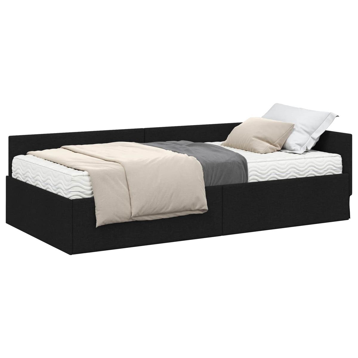 Kutni krevetni okvir s madracem 2 kom. Crna 90 x 190 cm tkanina