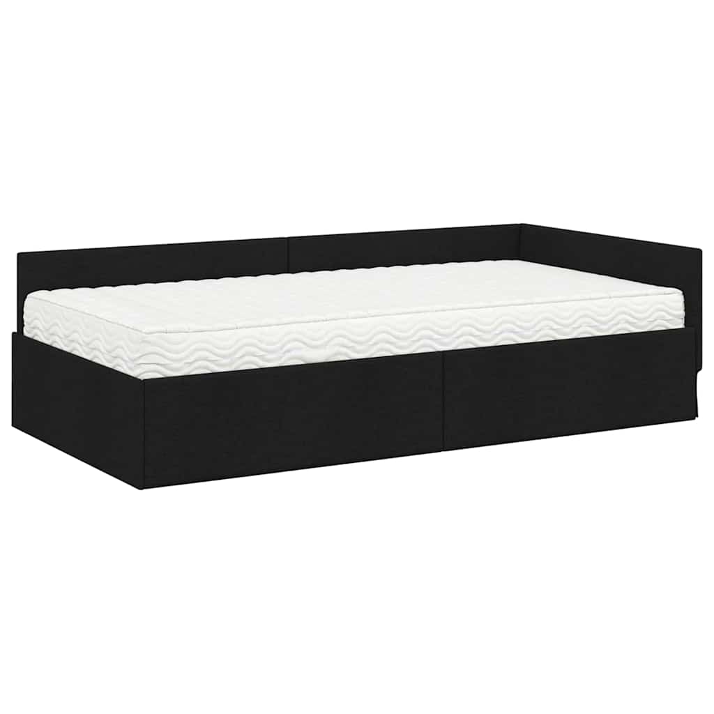 Kutni krevetni okvir s madracem 2 kom. Crna 90 x 190 cm tkanina