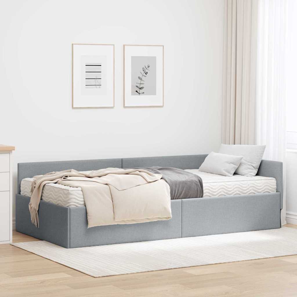 Kutni krevetni okvir s madracem 2 kom. Svijetlo siva Svjetlosiva 90 x 200 cm