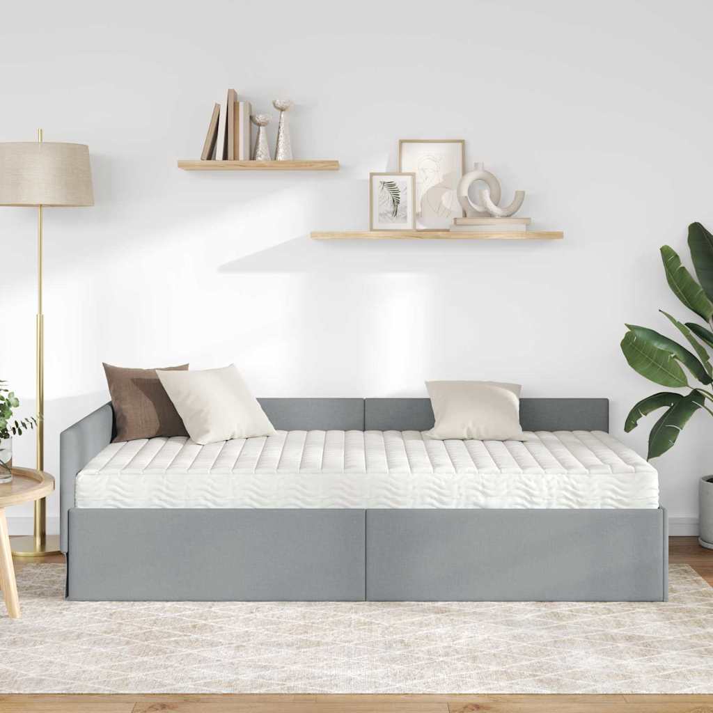 Kutni krevetni okvir s madracem 2 kom. Svijetlo siva Svjetlosiva 90 x 200 cm