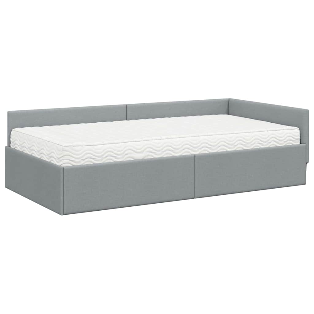 Kutni krevetni okvir s madracem 2 kom. Svijetlo siva Svjetlosiva 90 x 200 cm