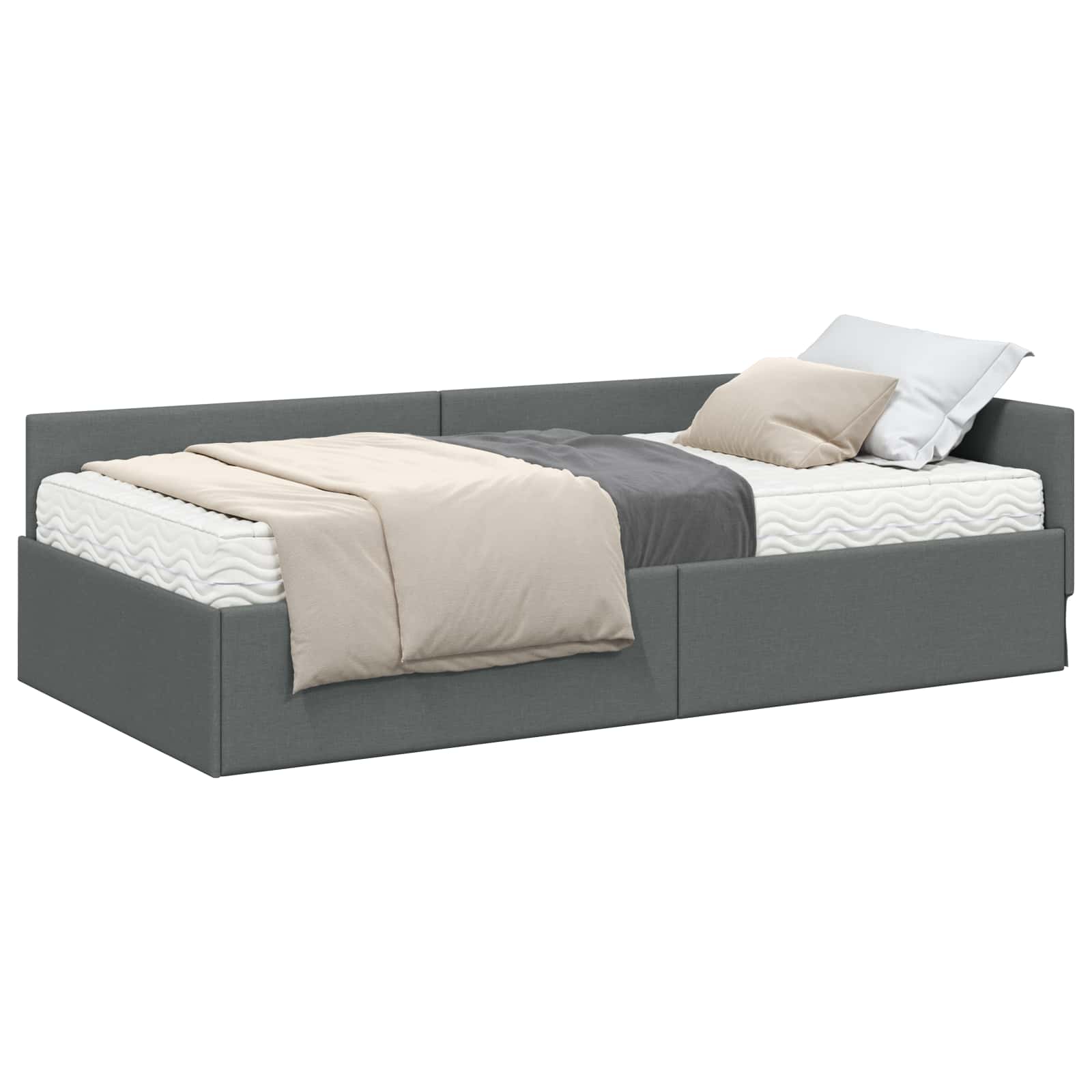 Kutni krevetni okvir s madracem Ostalo 2 pcs Siva tkanina