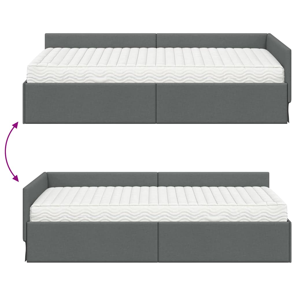 Kutni krevetni okvir s madracem Ostalo 2 pcs Siva tkanina