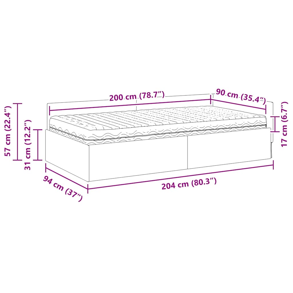 Kutni krevetni okvir s madracem Ostalo 2 pcs Siva tkanina