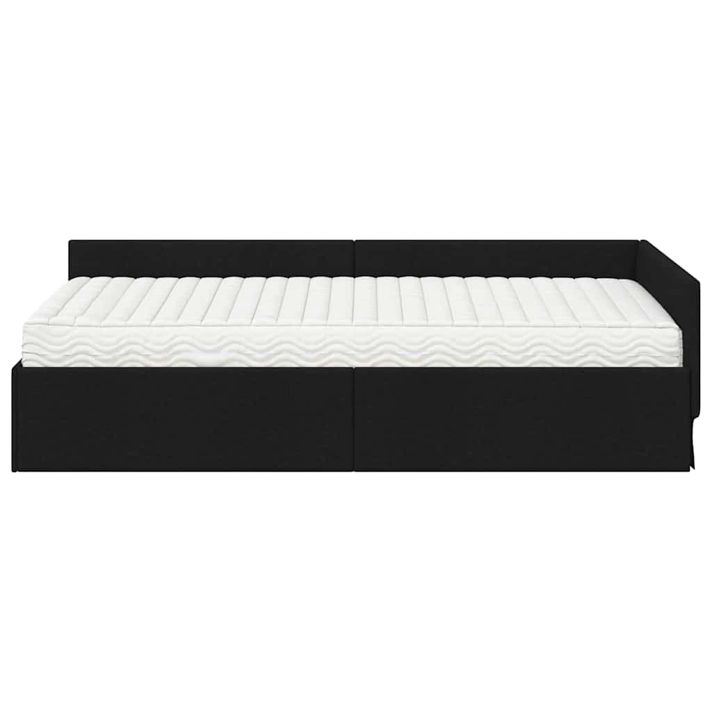 Kutni krevetni okvir s madracem 2 kom. Crna 90 x 200 cm tkanina