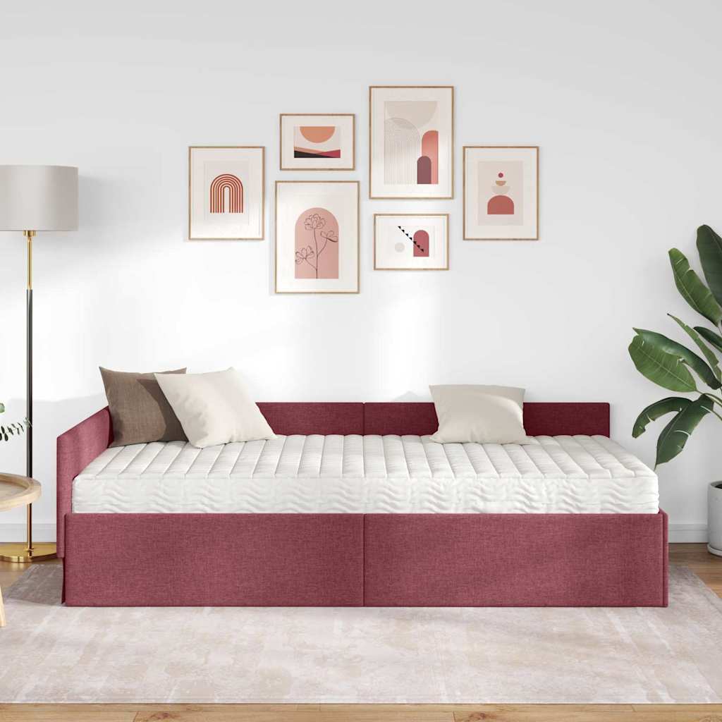 Kutni krevetni okvir s madracem Ostalo 2 pcs Siva tkanina