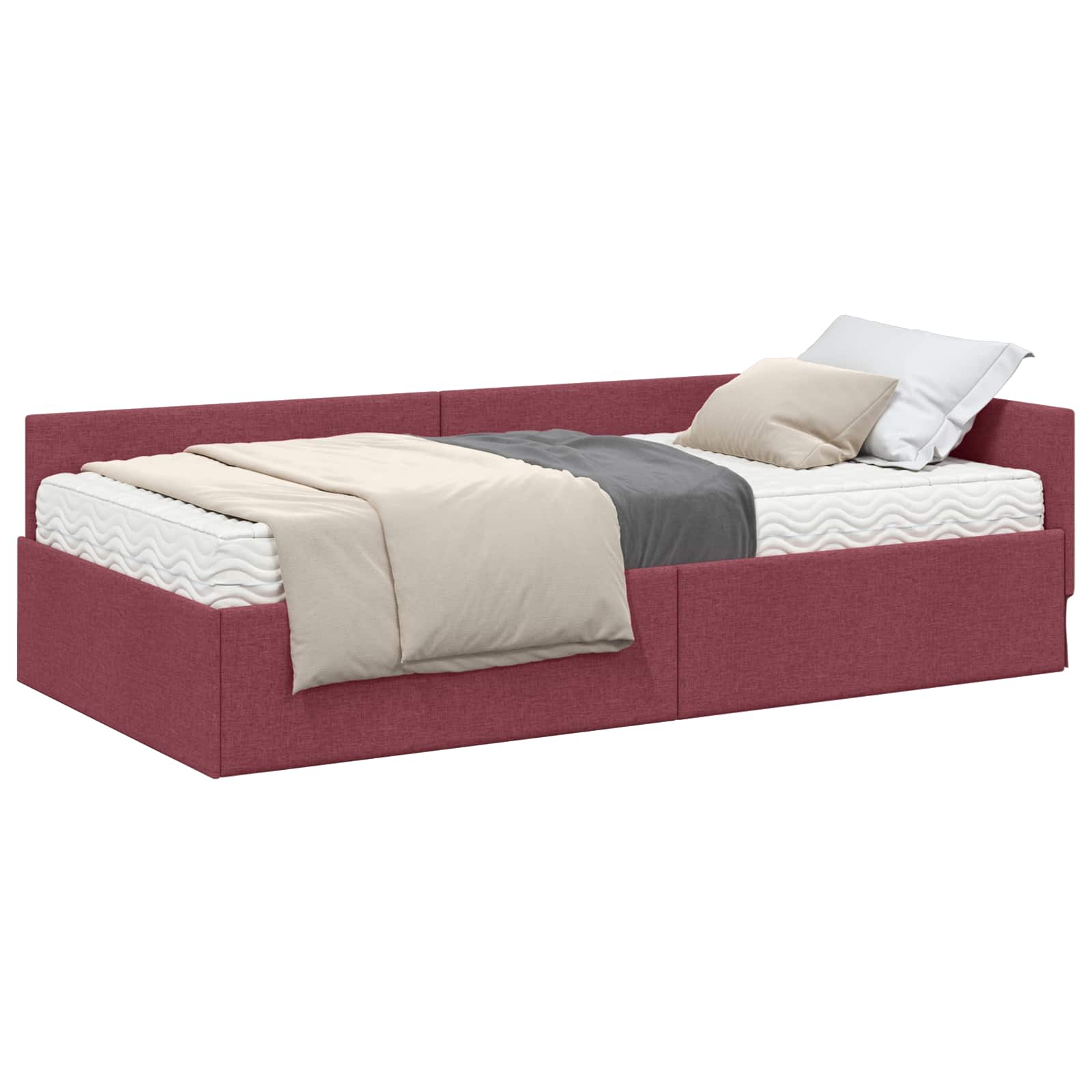Kutni krevetni okvir s madracem Ostalo 2 pcs Siva tkanina