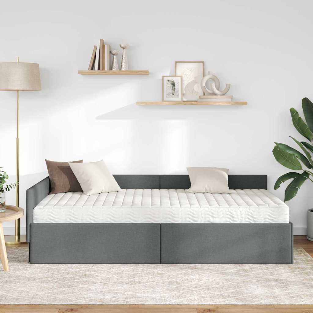 Kutni krevetni okvir s madracem Ostalo 2 pcs Siva tkanina