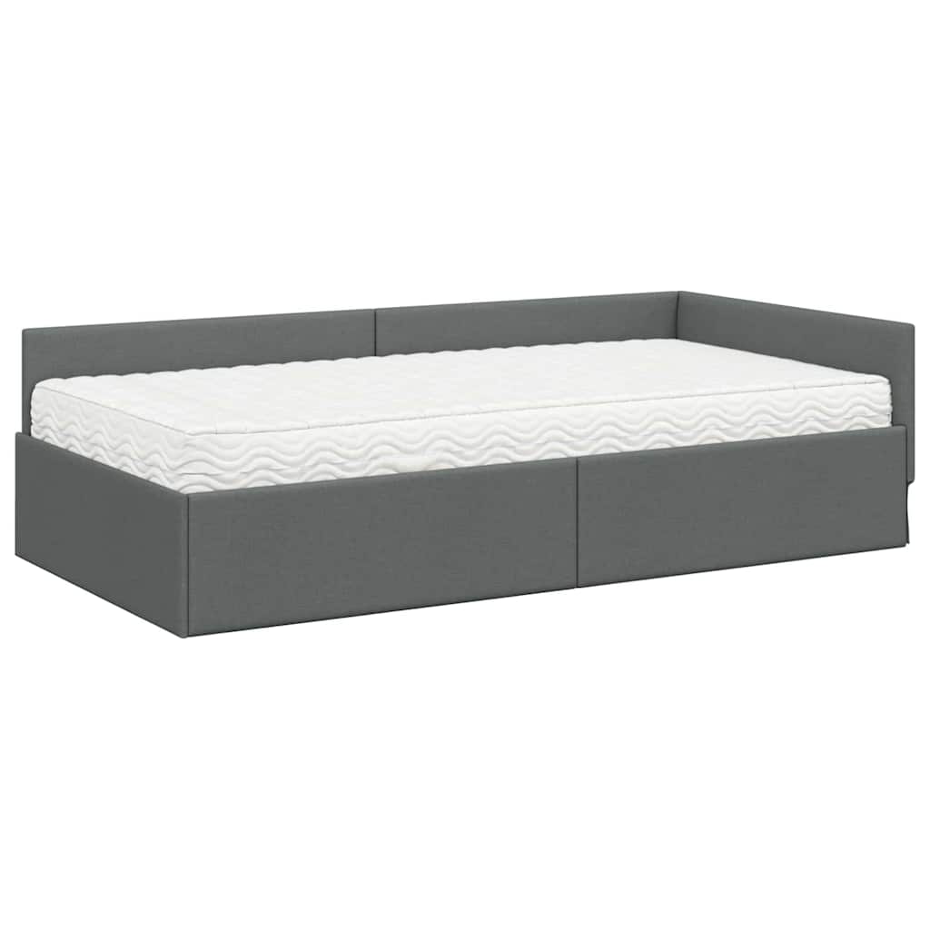 Kutni krevetni okvir s madracem Ostalo 2 pcs Siva tkanina