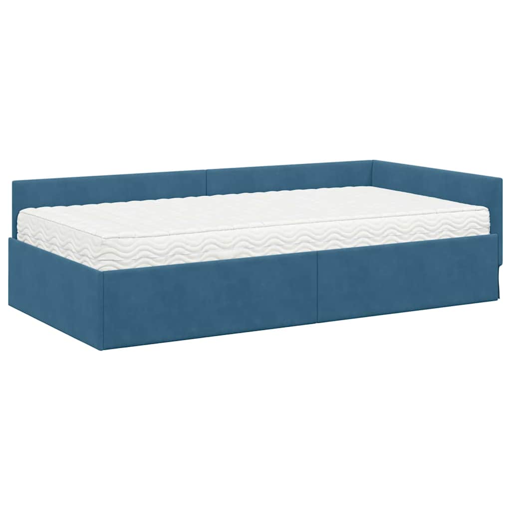 Kutni krevetni okvir s madracem Ostalo 2 pcs Plava Baršun