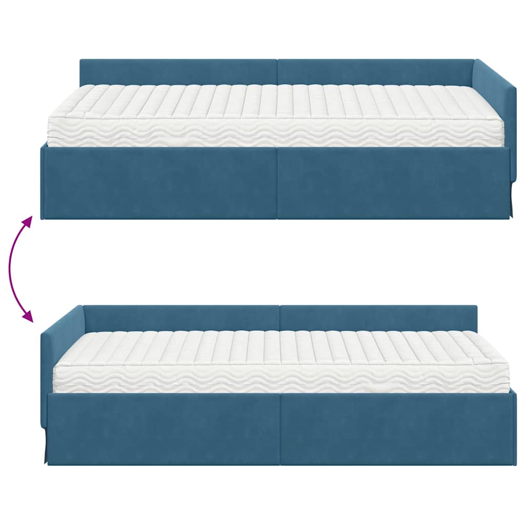 Kutni krevetni okvir s madracem Ostalo 2 pcs Plava Baršun