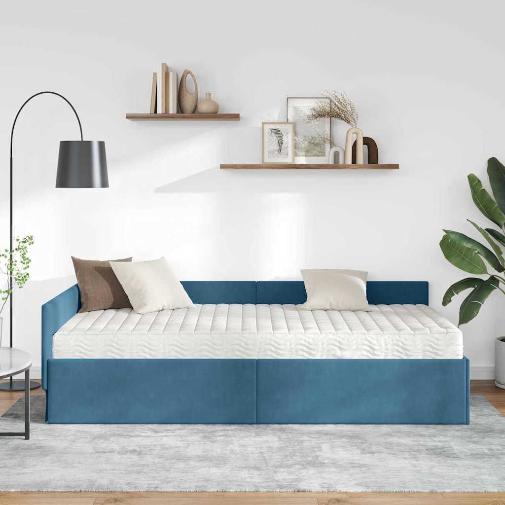 Kutni krevetni okvir s madracem Ostalo 2 pcs Plava Baršun