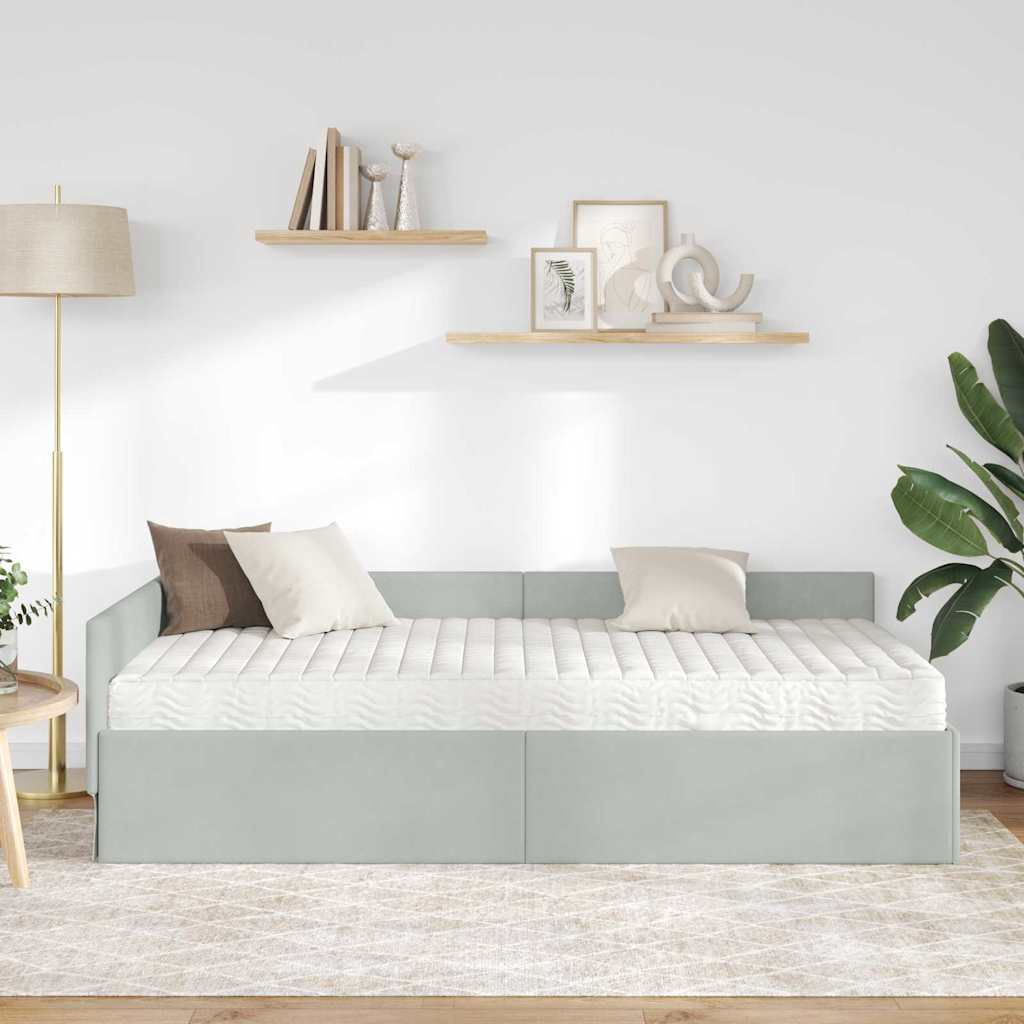 Kutni krevetni okvir s madracem 2 kom. Svjetlosiva 90 x 200 cm