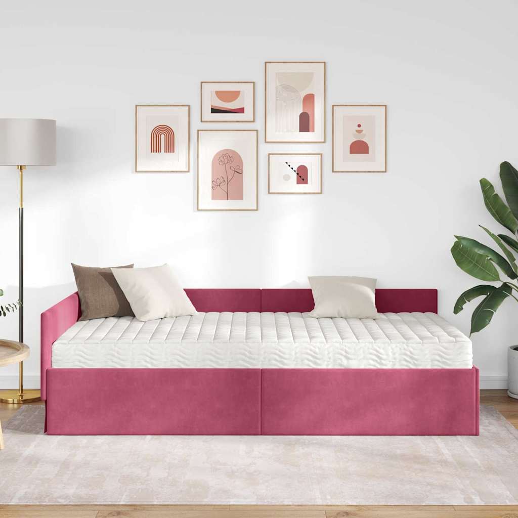 Kutni krevetni okvir s madracem 2 kom. Vinska crvena 90 x 200 cm