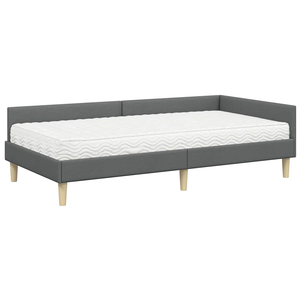 Kutni krevetni okvir s madracem 2 kom. Tamnosiva 90 x 190 cm