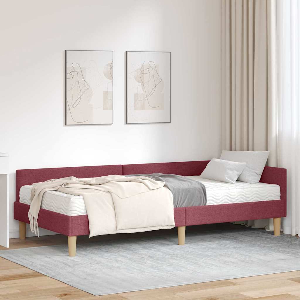Kutni krevetni okvir s madracem 2 kom. Vinska crvena 90 x 190 cm