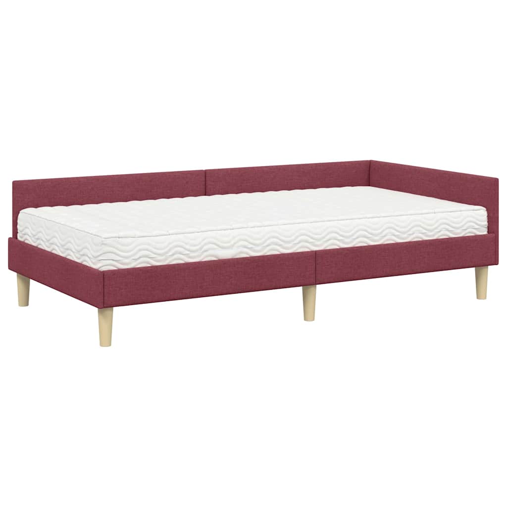 Kutni krevetni okvir s madracem 2 kom. Vinska crvena 90 x 190 cm
