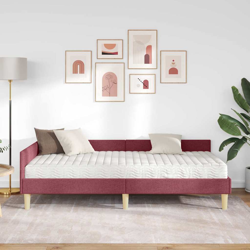 Kutni krevetni okvir s madracem 2 kom. Vinska crvena 90 x 200 cm