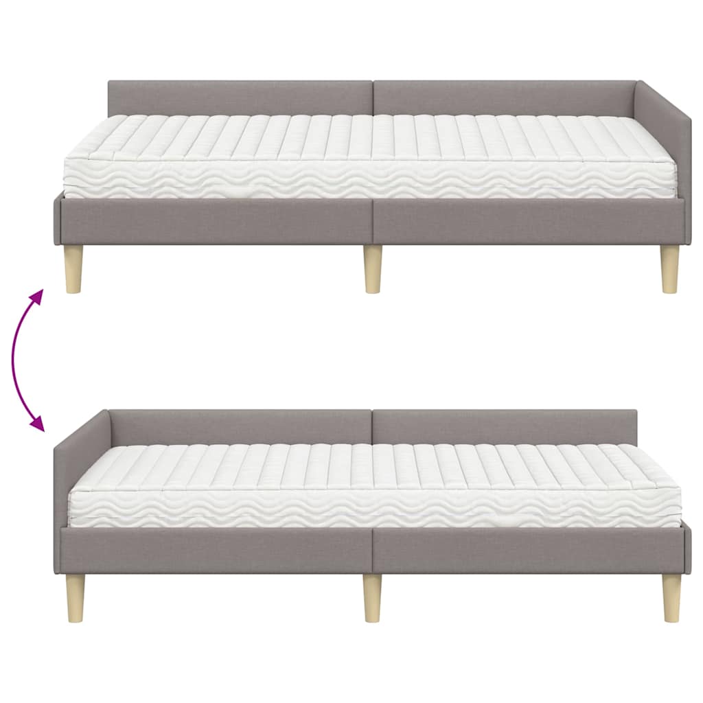 Kutni krevetni okvir s madracem 2 pcs Sivo-smeđa tkanina