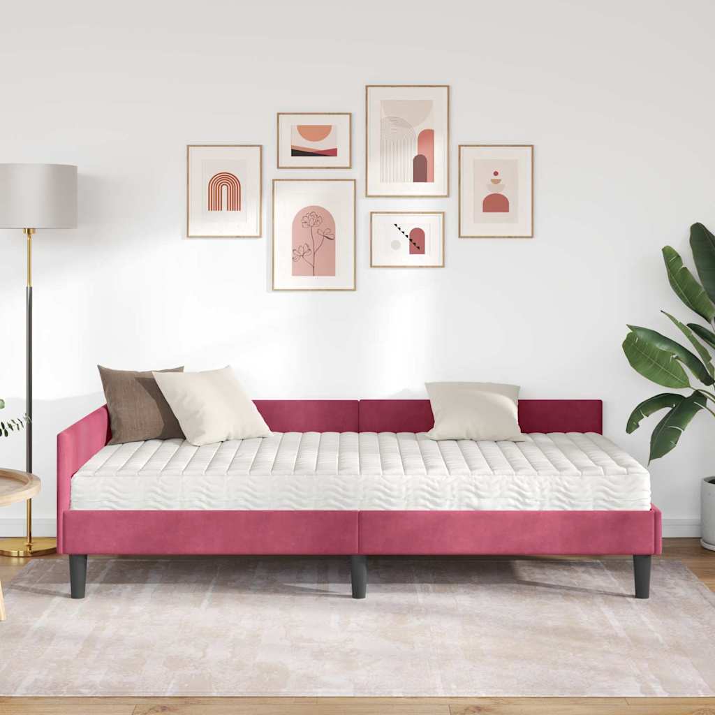 Kutni krevetni okvir s madracem 2 kom. Vinska crvena 90 x 190 cm