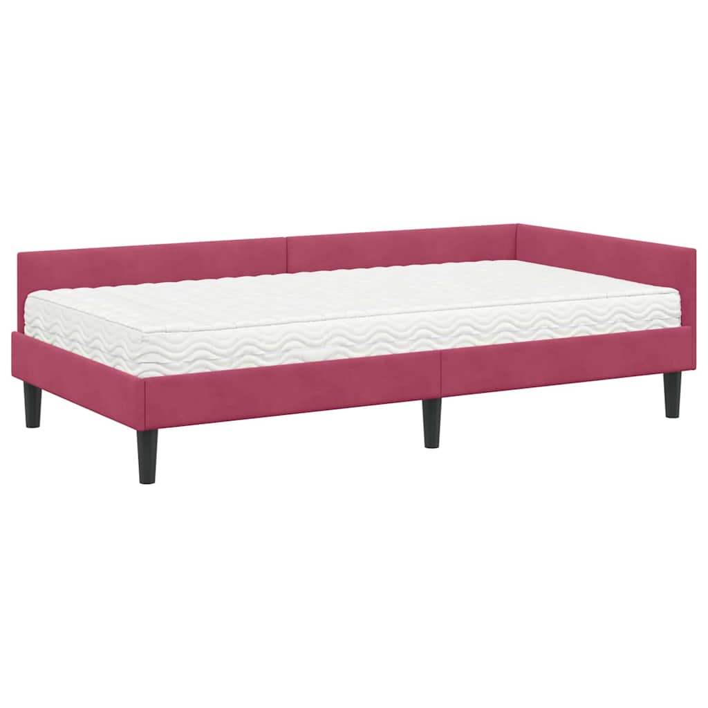 Kutni krevetni okvir s madracem 2 kom. Vinska crvena 90 x 190 cm