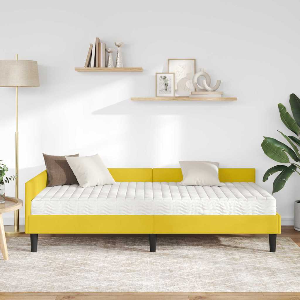 Kutni krevetni okvir s madracem 2 kom. Žuta 90 x 190 cm Baršun