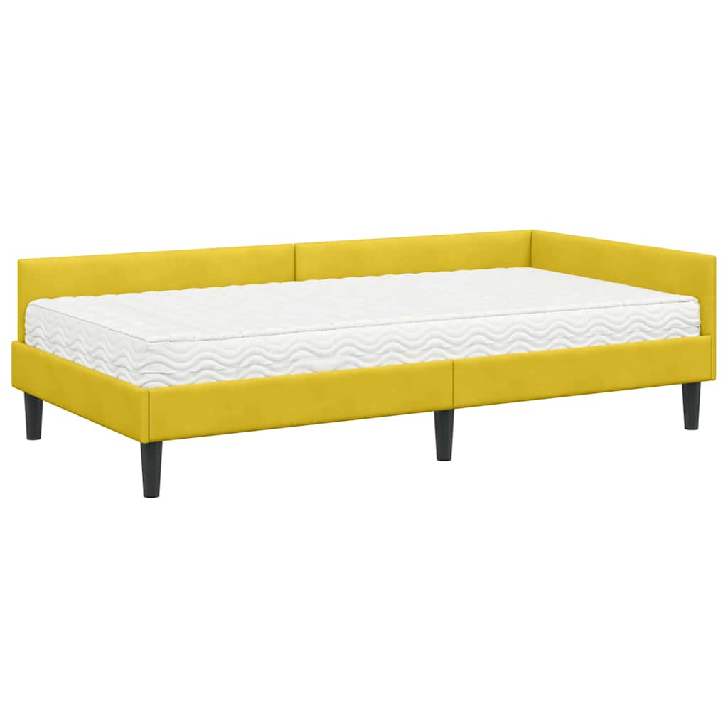 Kutni krevetni okvir s madracem 2 kom. Žuta 90 x 190 cm Baršun