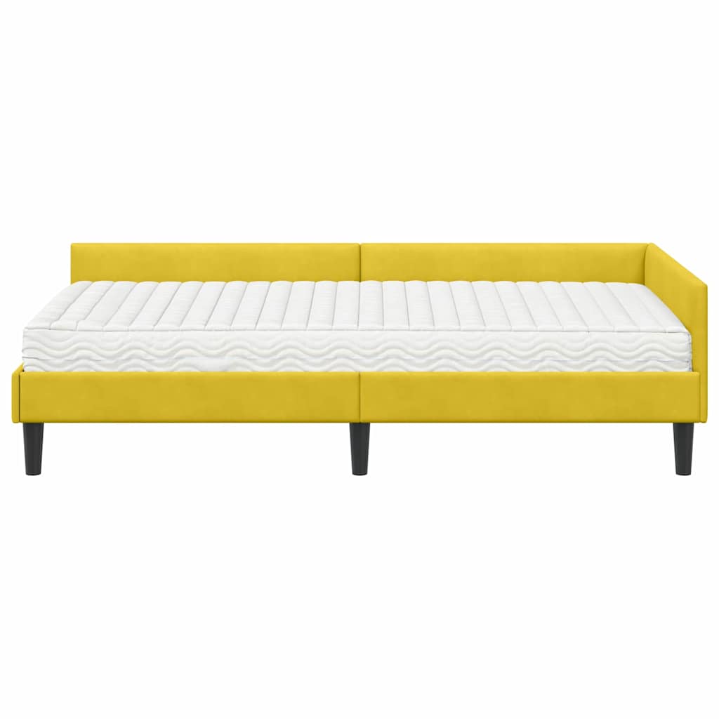 Kutni krevetni okvir s madracem 2 kom. Žuta 90 x 190 cm Baršun