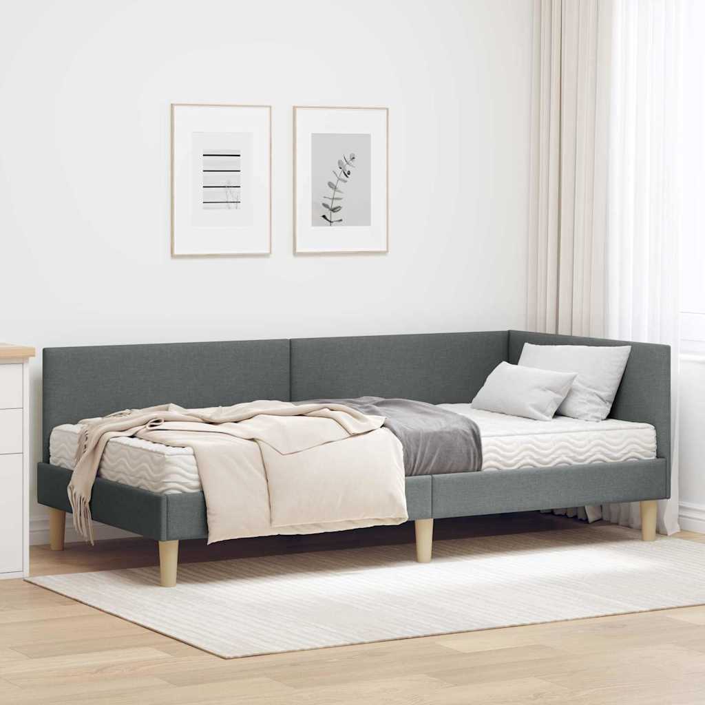 Kutni krevetni okvir s madracem Ostalo 2 pcs Siva tkanina