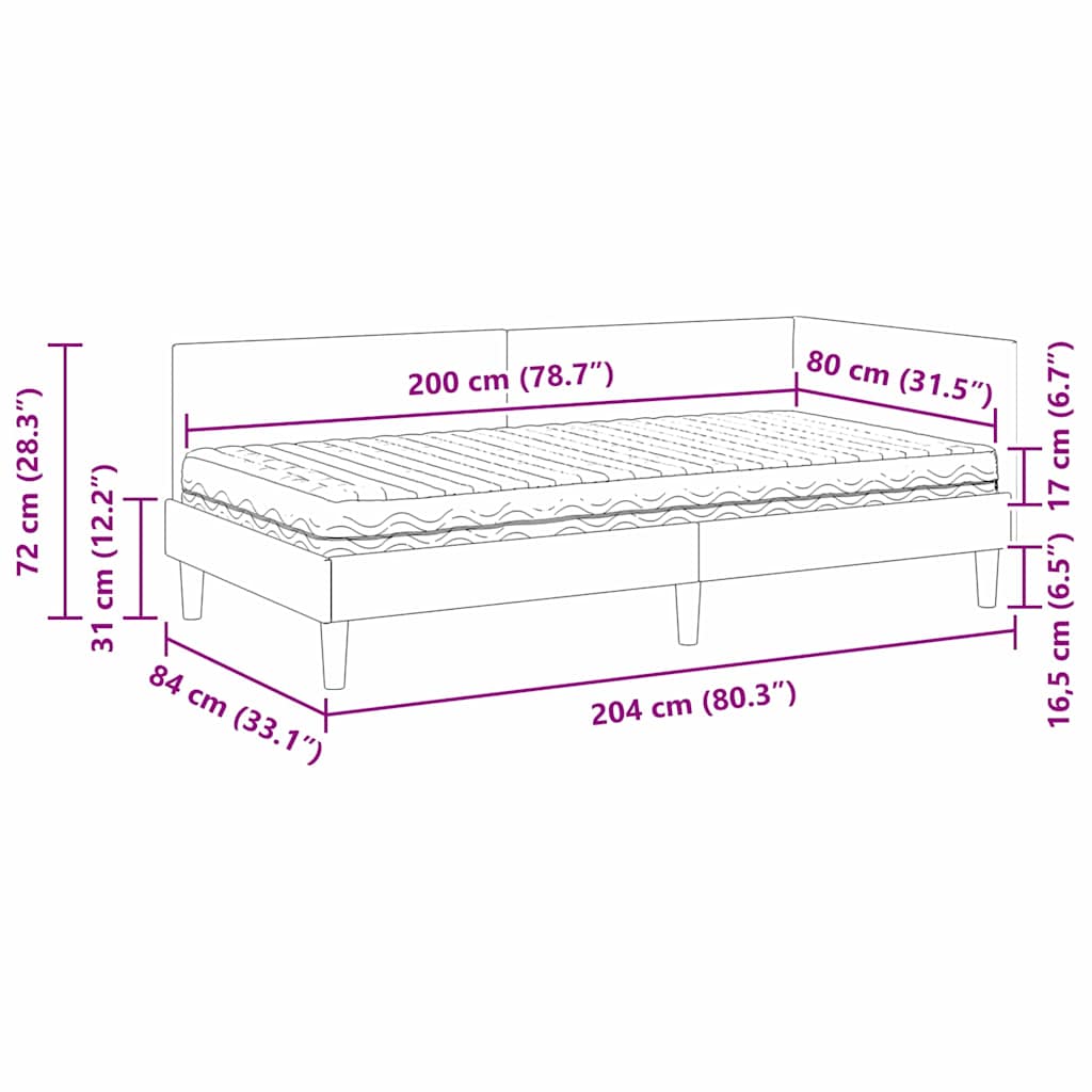 Kutni krevetni okvir s madracem Ostalo 2 pcs Siva tkanina