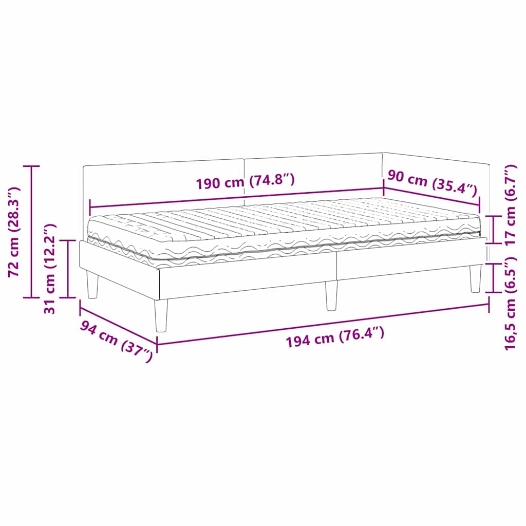 Kutni krevetni okvir s madracem Ostalo 2 pcs Siva tkanina