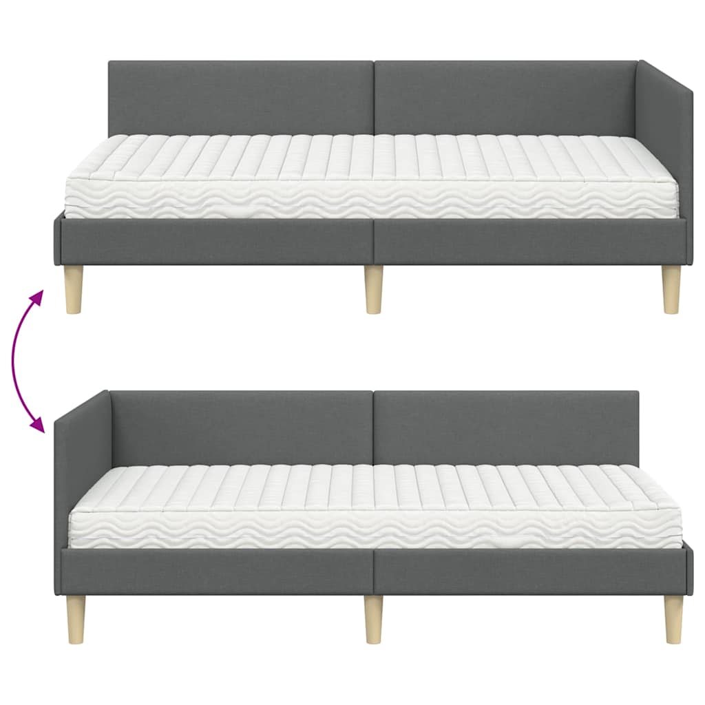 Kutni krevetni okvir s madracem Ostalo 2 pcs Siva tkanina