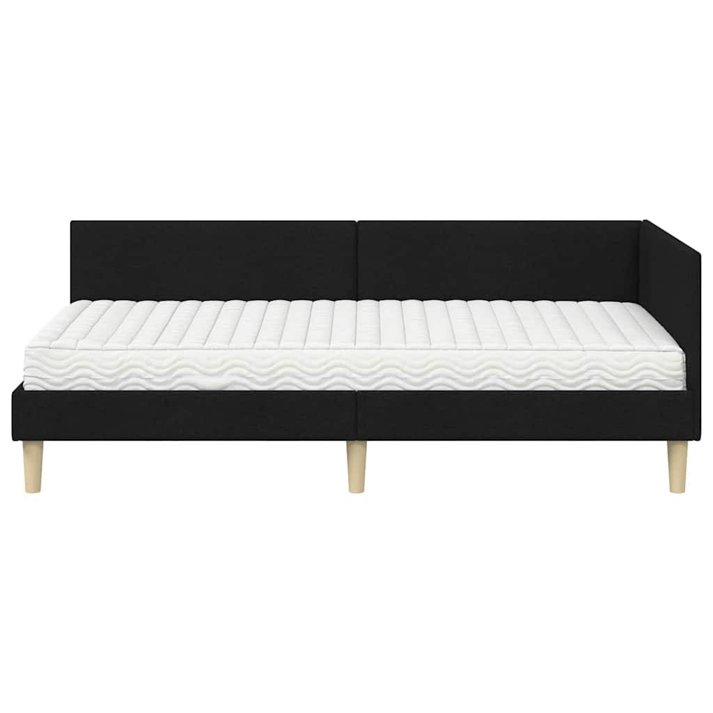 Kutni krevetni okvir s madracem 2 kom. Crna 90 x 200 cm tkanina