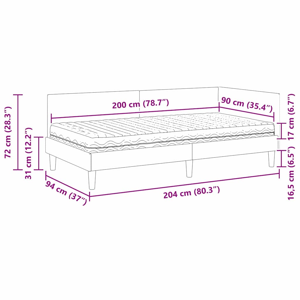 Kutni krevetni okvir s madracem Ostalo 2 pcs Siva tkanina