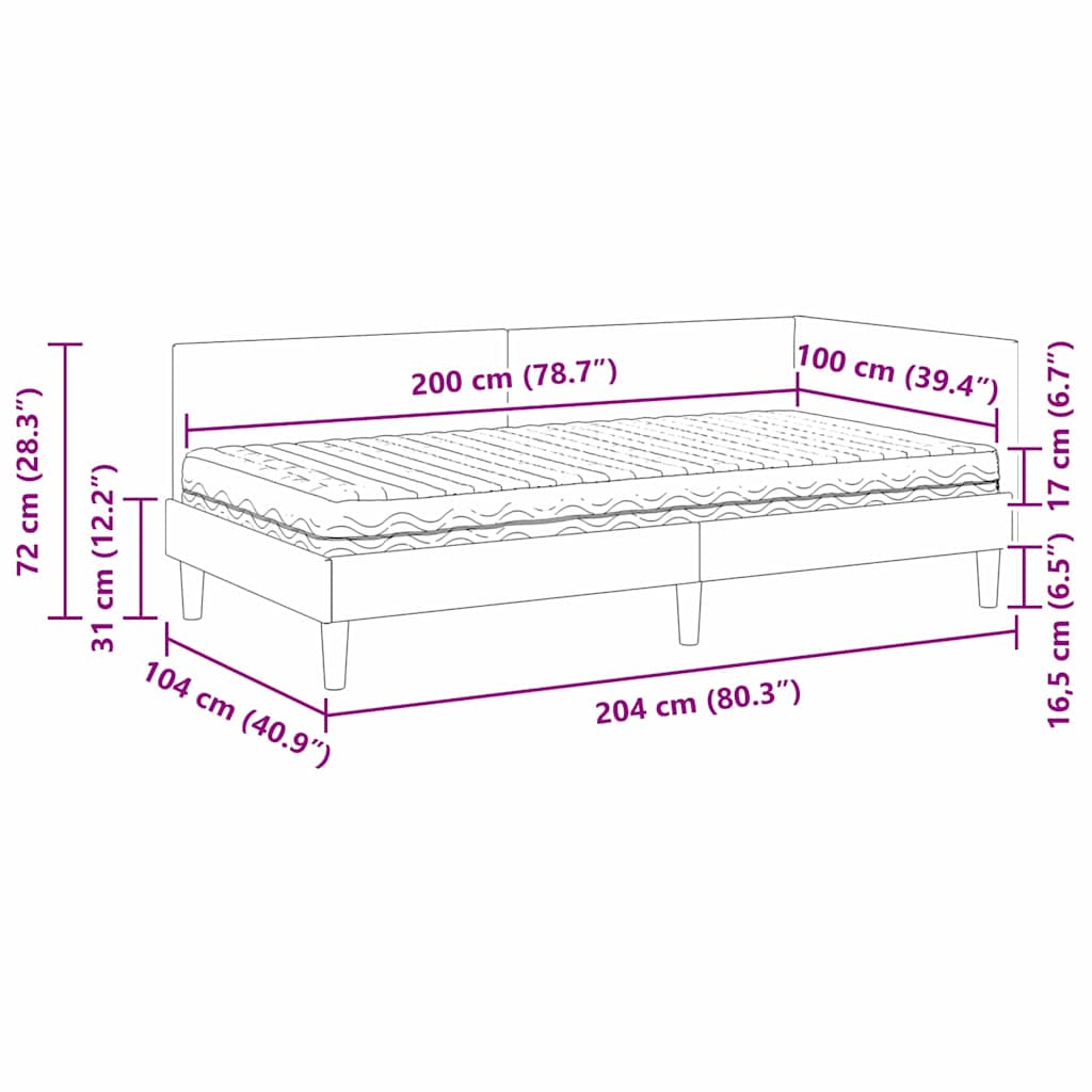 Kutni krevetni okvir s madracem Ostalo 2 pcs Siva tkanina