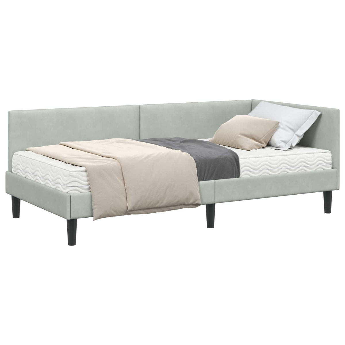 Kutni krevetni okvir s madracem 2 kom. Svjetlosiva 90 x 190 cm