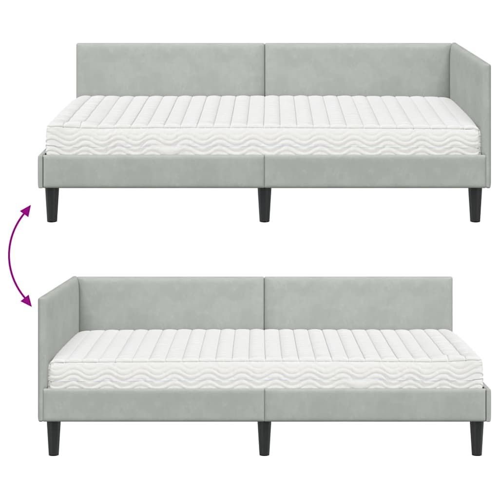 Kutni krevetni okvir s madracem 2 kom. Svjetlosiva 90 x 190 cm