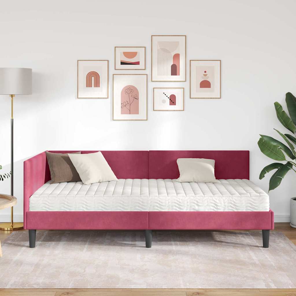 Kutni krevetni okvir s madracem 2 kom. Vinska crvena 100 x 200 cm