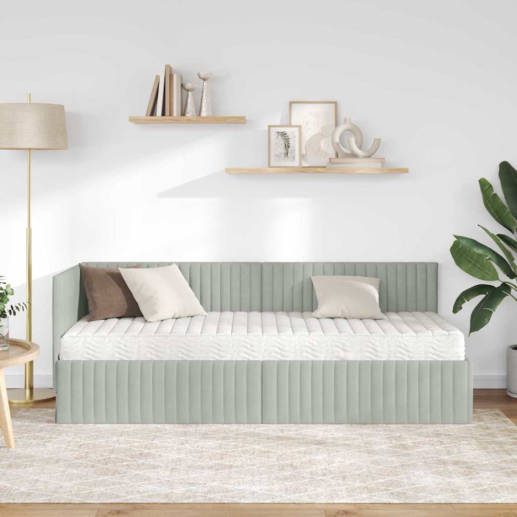 Kutni krevetni okvir s madracem 2 pcs Svjetlosiva Baršun