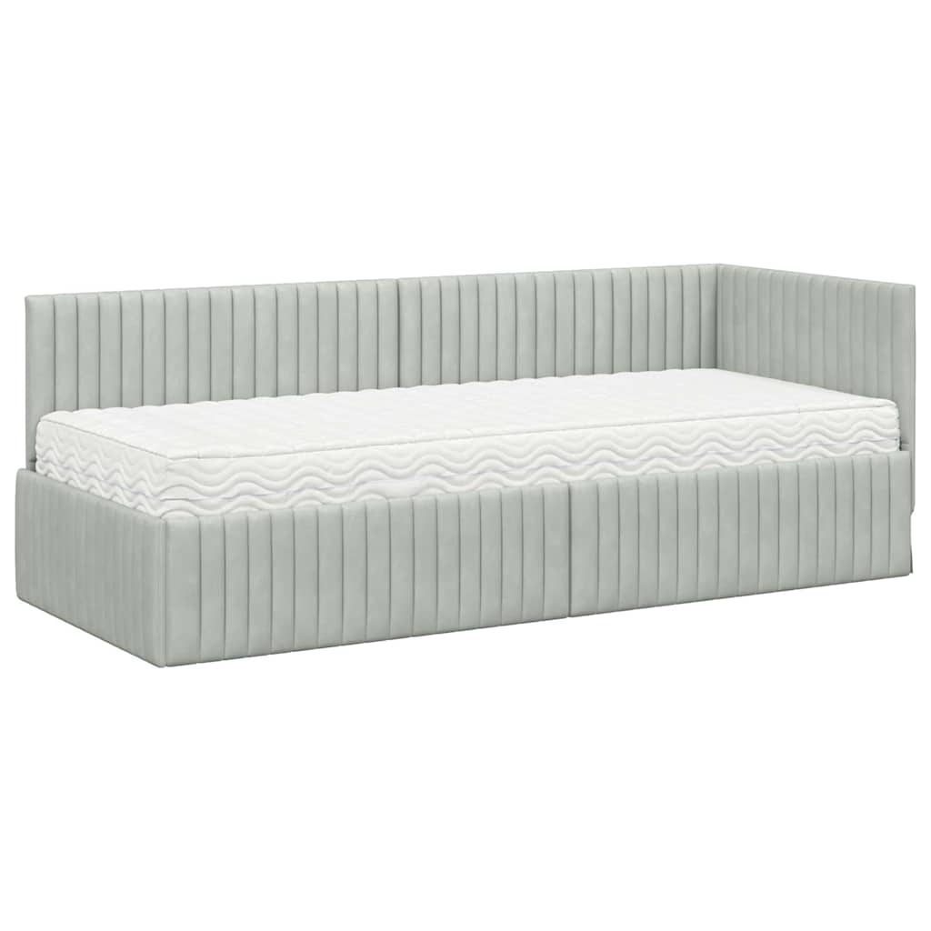 Kutni krevetni okvir s madracem 2 pcs Svjetlosiva Baršun