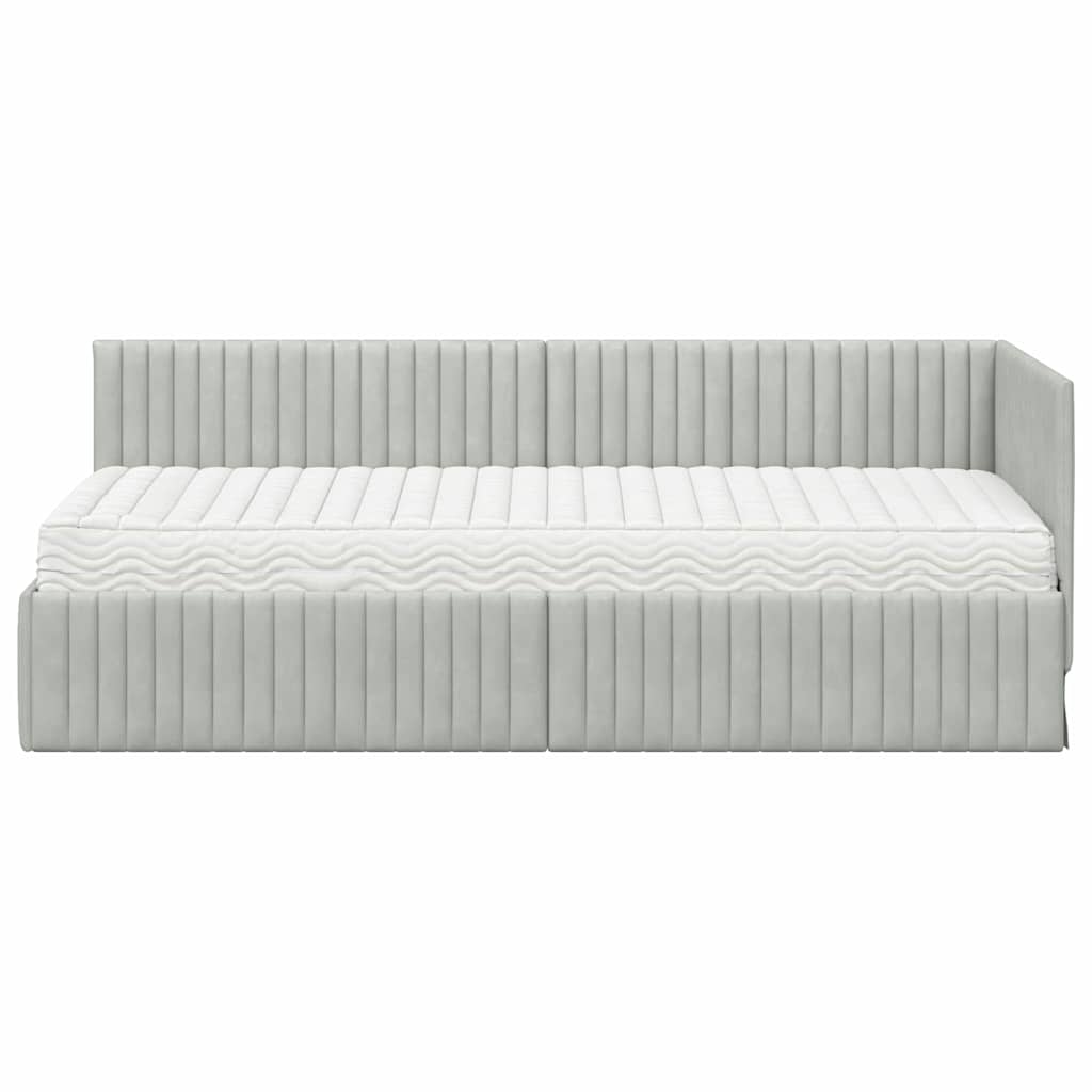 Kutni krevetni okvir s madracem 2 pcs Svjetlosiva Baršun