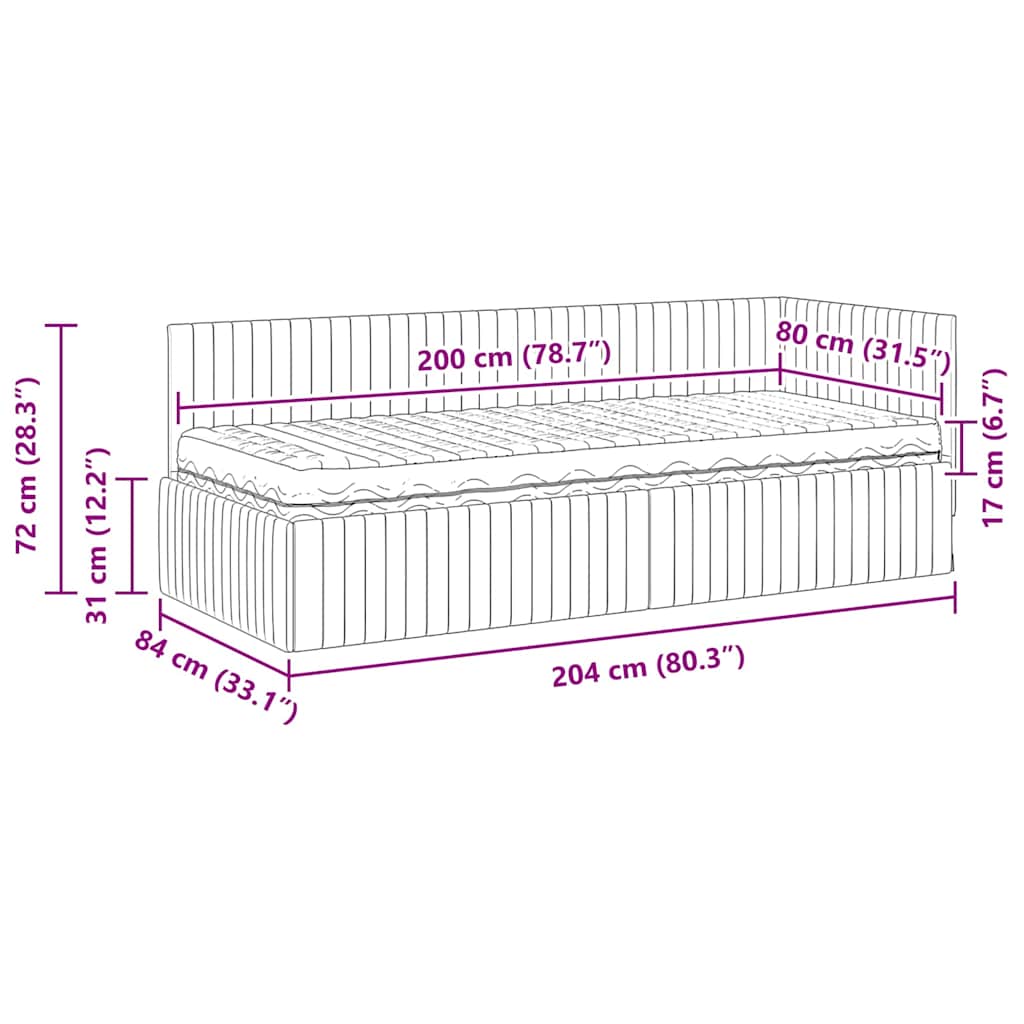 Kutni krevetni okvir s madracem s uzglavljem 2 pcs Siva Baršun